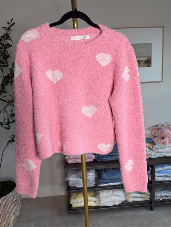 Altar'd State Sweaters - Altar'd State Pink Heart Fuzzy Crewneck Sweater